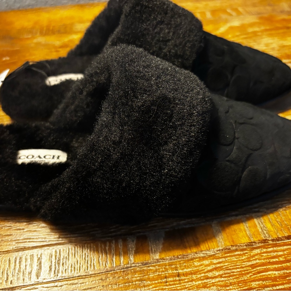 Coach Black Cozy Fur Slippers